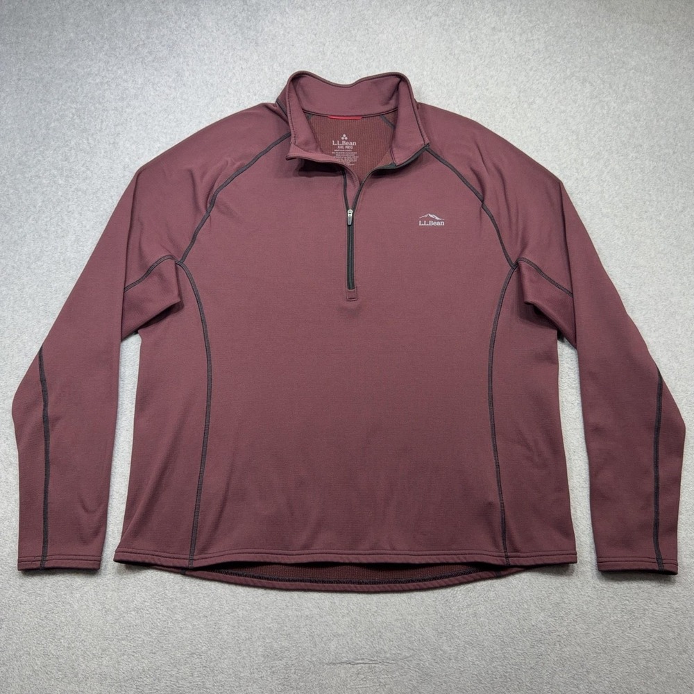 LL Bean Pullover Mens XXL Burgundy 1/2 Zip Long Sleeve Performance Hiking Top